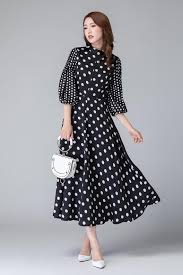 Black And White Polka Dot Summer Dress Une Robe Retro Robe Maxi A Pois D Inspiration Vintage De Xiaolizi Nouvelle Robe En Polyester Concue Crewneck Dress White Polka Dot Dress Puff Sleeve Dresses