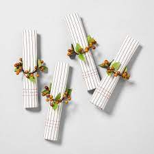4pk Orange Berry Napkin Ring Hearth Hand With Magnolia Artificial Flowers And Plants Hearth Hand With Magnolia Artificial Flowers