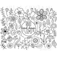 Flower Doodle Clipart Vector Set Digital Stamp Instant Download Personal And Commercial Use Love In 2020 Flower Doodles Flower Drawing Doodle Art Flowers