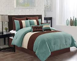 A blue and brown bedroom theme will be the perfect pairing for any style you choose. Grand Linen 8 Piece Full Size Double Bed Light Silver Blue Brown Beige Pin Tuck Stripe Regatta Goose Down Alternative Comforter Set 88 X 86 Bedding With Accent Pillows And Euro Shams Buy Online