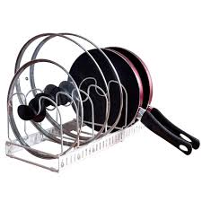 In my old place i kept them on. Factory Direct Sales Kinden Expandable Pots And Pans Organizer Rack For Cabinet Holds 7 Pans Lids To Keep Cupboards Tidy Adjustable Bakeware Rack For Kitchen And Pantry Quality Product