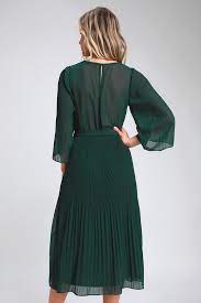 Flirty And Thriving Dark Green Pleated Midi Dress Green Boho Dress Pleated Midi Dress Dark Green Midi Dress