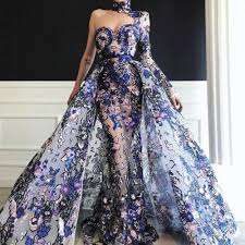 High Neck Evening Dresses 2020 Detachable Skirt One Shoulder Embroidery Applique Elegant Evening Gown Evening Gowns Elegant Lace Evening Dresses Gowns Dresses