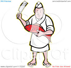 Person, fishmonger, japanese language, seafood, text, translation, thumb, happiness. Clipart Of A Japanese Fishmonger Or Chef Holding A Fish And Knife Royalty Free Vector Illustration By Patrimonio 1172297