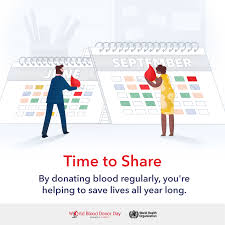 Most pipo fit give blood if dem dey in good health according to di world health organization. World Blood Donor Day 14 June 2019 Tif