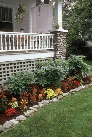 A Variety Of Annual Foliage Plants Coleus Solenostemon Planted In Garden Bed Next To House Porch And Law Amenagement Paysager Devant Maison Deco Jardin Jardins
