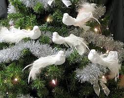 Decoration of the small birds on ribbons. Artificial Birds Set Of 6 White Feather Doves With Metal Wire Plant Relevant Gifts