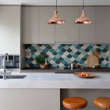 White up top with a wooden island and other splashes of wood textures keep it feeling light and airy. 75 Blue Backsplash Ideas Navy Aqua Royal Or Coastal Blue Design