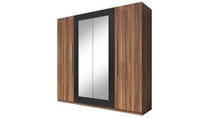 Dezente kleiderschränke mit weißen hochglanzoberflächen und verspiegelten elementen halten sich mit ihrem schlichten design zurück und unterstreichen den geradlinigen stil. Kleiderschrank Carolin Walnuss Schwarz 4 Turig Mit Spiegel