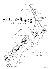 Hand Drawn Tolkien Style New Zealand Map By Dan Bell New Zealand Tattoo Map Of New Zealand How To Draw Hands