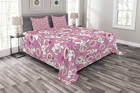 We offers kawaii bedding products. Anime Bedspread Set Funny Kawaii Illustration With Rabbits Funky Cute Animals Bunnies Kids Humor Print Decorative Quilted Coverlet Set With Pillow Shams Included White Pink By Ambesonne Walmart Com Walmart Com