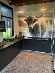 portret van een schotse hooglander in 2021 keuken kunst aan de muur kleine bungalow keuken behang