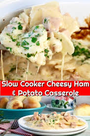 Pour the mixture into a 9 x 13 inch baking dish that has been sprayed with cooking spray. Slow Cooker Cheesy Ham And Potato Casserole Miss In The Kitchen
