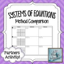Systems Of Equations Method Comparison Partners Activity Systems Of Equations Algebra Worksheets Teaching Algebra