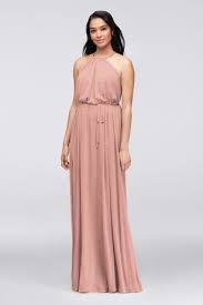 Soft Mesh Halter Bridesmaid Dress With Slim Sash David S Bridal Neutral Bridesmaid Dresses Neutral Bridesmaid Dresses Mismatched Davids Bridal Bridesmaid Dresses