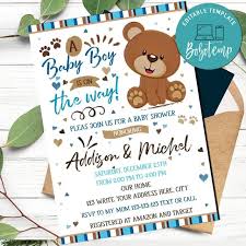Brown Teddy Bear Baby Shower Invitation Template Diy Bobotemp