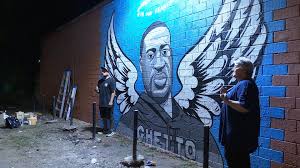 Visual artist ange hillz creates a painting of george floyd during the private funeral for george floyd at the fountain of praise church on june 9, 2020 in houston, texas. Houston Artists Create Mural For George Ward In Third Ward Khou Com