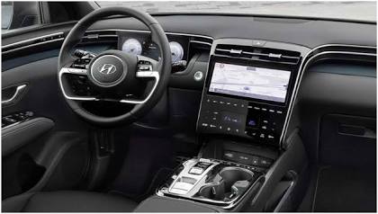 The driver-focused INTERSPACE interior setup showcasing the dual screen dashboard layout., AI generated