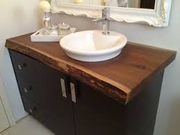 Black Bathroom Vanity With Timber Top Black Diy Bathroom Vanity With Wooden Top And Round White Porcelain Vessel Sink Mounted On White W Wooden Bathroom Diy Bathroom Vanity Wood Countertop Bathroom