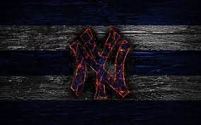 Download Wallpapers New York Yankees Fire Logo Mlb Blue And White Lines American Baseball Team Ny Yankees Grunge Baseball New York Yankees Logo Wooden New York Yankees Logo New York