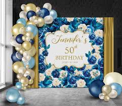 50th Birthday Backdrop Royal Blue And Gold Party Banner Royal Blue Birthday Decoration Backdrop Decoration Custom Backdrop Vinyl 02 In 2020 Birthday Backdrop 50th Birthday 50th Birthday Decorations
