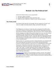 The ability to be aware of yourself. 11 The Political Self Pdf Understanding The Self Bsit The Political Self 1 Module 13a The Political Self At The End Of This Module You Are Expected Course Hero