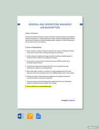Free General And Operations Manager Job Ad Description Template Word Doc Google Docs Job Description Template Job Description Educator Jobs