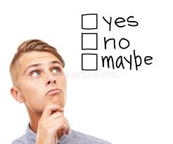 Man, Face and Thinking in Decision for Yes, No or Maybe Isolated Against a  White Studio Background. Young Male Person in Stock Illustration