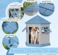 Bifanuo Durable Dog House, Indoor Outdoor Wateproof Doghouse, Pet Plastic  Dog Kennel for Small Medium Dogs,Blue, 36.6"L*29.5"W*37.4"H