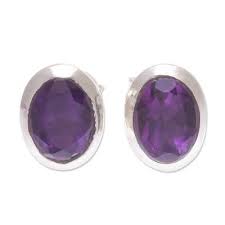 Diamond journey earrings feature several diamonds usually arranged in a vertical line. Sterling Silver Bezel Set Faceted Amethyst Stud Earrings Aubergine Novica Canada