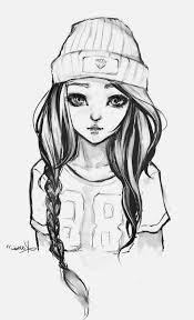 This is the cutest animation i've seen on this site in a long time. Black And White Sketch How To Draw A Girl Face Long Black Braided Hair Beanie On Head Hipster Drawings Cool Drawings Cool Easy Drawings