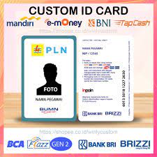 Dengan canva mendesain id card online untuk panitia, karyawan dan lainnya jadi mudah. Kartu E Money Id Card Pln Kartu Nama Pegawai Etoll Emoney Mandiri Flazz Bca Bni Tapcash Brizzi Bri Shopee Indonesia
