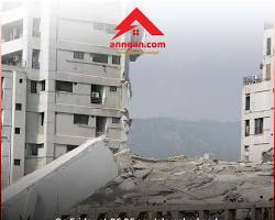 Image of someone sitting calmly on a couch during an earthquake, surrounded by emergency supplies