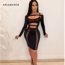 Check spelling or type a new query. Anjamanor Sexy Bandage Mini Dresses Woman Party Night Clubwear Sheer Mesh Spliced Cutout Long Sleeve Bodycon Dress D36 Aa65 Dresses Aliexpress