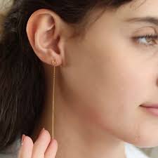 Dainty Initial Threader Earrings, Minimalist Jewelry Gift, Rose Gold  Threader Earrings, Christmas Gift, Gold Threader Earrings