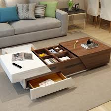 Tea table livingroom end coffee table sofa side table with storage black & white. Modern Chic 51 Extendable Coffee Table With Storage Sliding Top Coffee Table Manufactured Wood In White Walnut White Black Coffee Tables Living Room Furniture Furniture