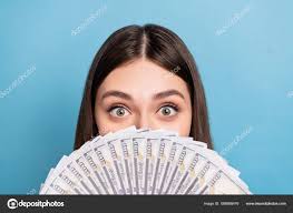 Portrait Attractive Stunned Rich Girl Hiding Face Income Isolated Bright —  Stock Photo © deagreez1 #588868476