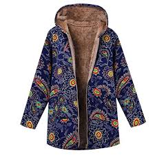 Clearance Sale Fleece Winter Coat Plus Size Women Warm Parka Hooded Zipper Jacket Blue 3xl