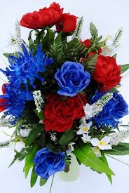 Maybe you would like to learn more about one of these? Artificial Flora July 4th Or Fathers Day Spring Cemetery Vase Filler With Red And Blue Roses And Blue Spider Lilies For Mothers Day White Accent Flowers Memorial Day Handmade Products