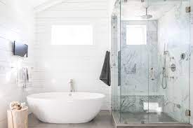 The Aesthetic Of This Bathroom Is Inspired By The Californian Coast Natural Materials Such As Wood And Bathroom Feature Wall Bathroom Design Shiplap Bathroom