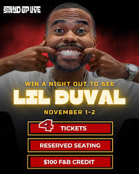 GIVEAWAY ALERT 📢 We're doing a night out giveaway for Lil Duval at Stand  Up Live! 🎙️ Win the ultimate night out: ✓ 4 tickets ✓ Reserved seating ✓  $100 food &