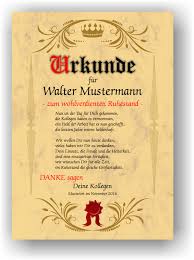 Ruhestand Urkunde Geschenk Zur Rente Abschied Berufsleben Kollegen