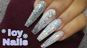 Icy Nails Holiday Design Coffin Ice Effect Youtube Holiday Acrylic Nails Short Acrylic Nails Designs White Acrylic Nails