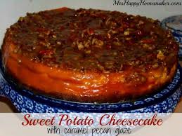 Sweet Potato Cheesecake With Caramel Pecan Glaze Sweet Potato Cheesecake Yummy Fall Recipes Delicious Desserts
