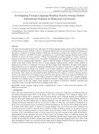 Pdf Investigating Foreign Language Reading Anxiety Among Yemeni International Students In Malaysian Universities