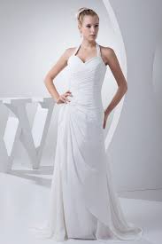 Beautiful Sheath Halter Beaded Appliques Pleated White Chiffon Beach Destination Wedding Dress Destination Wedding Dress Wedding Dresses Dresses