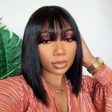 ··· short bob wavy human hair wig with bangs for black women body wave lace front wig pre plucked brazilian remy. 50 Magical Bob With Bangs To Catch The Spotlight