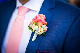 Groom Wedding Blue Suit Peach Pink Tie And Rose Boutonniere Wedding Colors Blue Blue Groomsmen Blue Groomsmen Attire