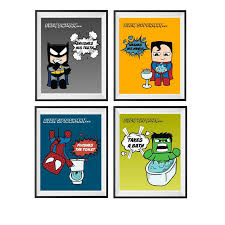 Hot promotions in superhero bathroom decor on aliexpress: Children S Superhero Bathroom Wall Art Canvas Painting Cartoon Funny Posters And Prints Heroes Spiderman Wall Pictures Decor Buy At The Price Of 2 65 In Aliexpress Com Imall Com