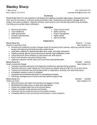 retail parts pro resume examples
